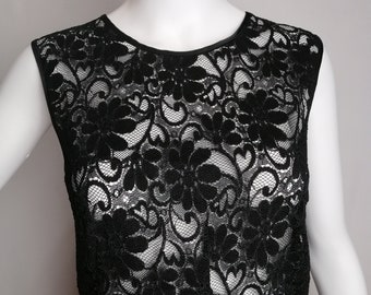 DOLCE & GABBANA Lace Top, Blusa de diseñador italiano Y2K, Authentic DG Floral Top, 90s Black Sexy Bluse, Sleeveless Mesh Top, Size S Small