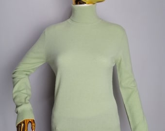 BONGENIE GRIEDER Cashmere Turtleneck, 100% Cashmere Pullover Sweater, Classic Womens Luxury Knitwear, Light Green Soft Knit Jumper, Size S