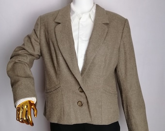 CANALI Women Wool Blazer, Single Breast Classic Blazer, Wool Office Suit Jacket, Italian Formal Jacket, Minimalist Chic Beige Blazer, Size M