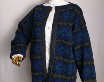 70s Iceland Wool Cardigan, Women Celtic Knot Sweater, Nordic Pattern Wool Sweater, Oversize Cardi Coat, Fair Isle Cardigan, Vintage Knitwear