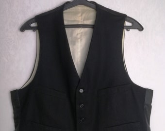 1910s Antique Wool Vest, Men Black Wool Waistcoat, Gentleman Classic Formal Vest, Edwardian Sleeveless Suit Jacket, WWI Dutch Waistcoat, XXL