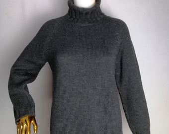 DOLCE & GABBANA Wool Sweater, 90s DG Womens Turtleneck, Authentic Luxury Designer Knitwear, Y2K Gray Minimalist Pullover, Made In Italy, L