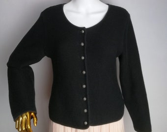 Austrian Cotton Cardigan, Black Dirndl Cardigan, Traditional Trachten Sweater, Oktoberfest Tyrolean Cardigan, Bavarian Folk Knitwear, Size S