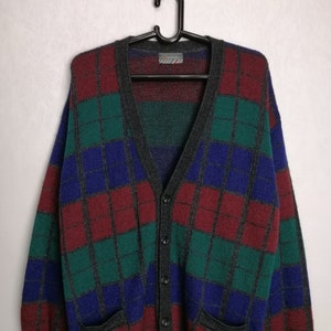 STEFANEL Wool Blend Cardigan, 80s Mens Cardigan, Grandpa Oldschool Sweater, Geometric Pattern Cardigan, Cosby Hipster Unisex Sweater, Size L