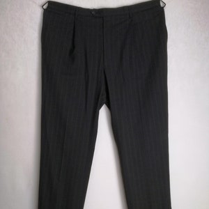 LANVIN PARIS Wool Suit Pants, French Designer Mens Trousers, Black Striped Classic Pants, Straight Pleated Wool Suit Trousers, Made In Italy