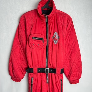 90s Red Ski Suit, Made In Austria, One Piece Ski Suit, 80s Snowsuit, Womens Skiwear Jumpsuit, Winter Sports Overall, Snowboard Costume, M