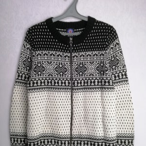 Icelandic Wool Blend Sweater, Mens Scandinavian Zip Sweater, Nordic Pattern Jumper, Norwegian Snowflake Ski Sweater, Warm Winter Knitwear, M