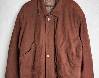 90s Mens Suede Jacket, Genuine Leather Zipped Jacket