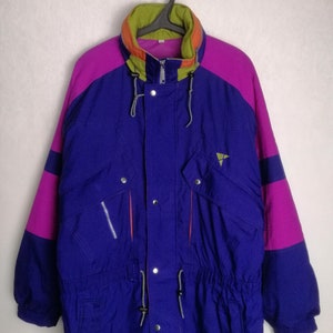 90s ALPIN Ski Jacket, Mens Vintage Skiing Jacket, Blue Colorblock Winter Jacket, Austrian Retro Skiwear, Oversized Snowboard Jacket, XXL
