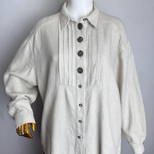 Austrian Linen Trachten Shirt, Traditional Dirndl Blouse, Oktoberfest Folk Button Up, Tyrolean Bavarian Shirt, German Alpen Blouse, XL XXL