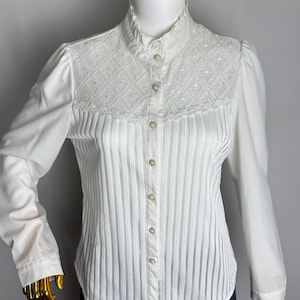 Vintage White Lace Blouse, Victorian Puff Sleeve Blouse, Ruffle Collar Austrian Blouse, Romantic Elegant Lace Top, Edwardian Trachten Blouse