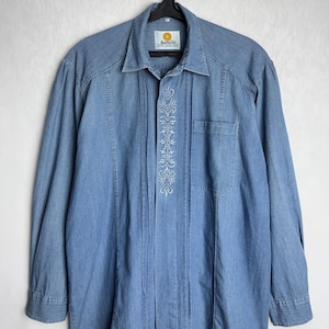 Camicia Trachten da uomo, camicia tradizionale in denim delle Alpi, camicia austriaca a maniche lunghe, camicia folk dell&#39;Oktoberfest con bottoni, camicia tedesca bavarese del Tirolo, L