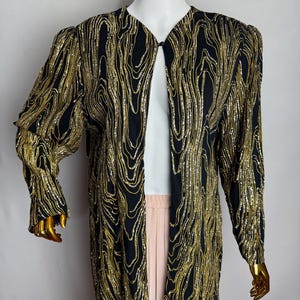 80s Gold Sequin Evening Jacket, Art Deco Beaded Blazer, Black Glam Sparkle Jacket, Old Hollywood Embellished Blazer, Disco Party Outfit, L