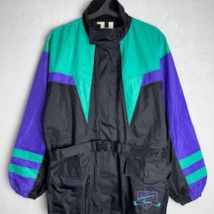 90s Colorblock Windbreaker, 80s Mens Zipped Track Jacket, Oversized Nylon Windbreaker, Oldschool Colorful Lightweight Streetwear Jacket, L