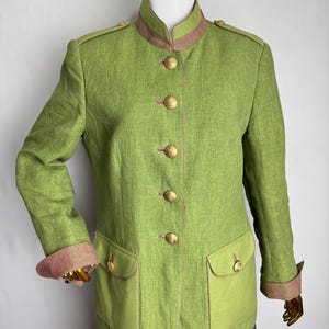 Pure Linen Dirndl Jacket, Oktoberfest Trachten Jacket, Traditional Austrian Blazer, Green Tyrol Folk Blazer, German Bavarian Alpen Jacket, L