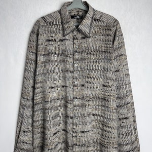 Mens Geometric Print Shirt, 90s Long Sleeve Summer Shirt, Oversized Button Up, Psychedelic Festival Shirt, Patterned Polyester Shirt, XXL