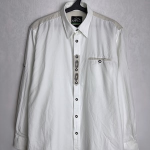 Camicia Trachten da uomo, Camicia tradizionale alpina, Camicia austriaca a maniche lunghe, Bottone Folk dell&#39;Oktoberfest, Camicia tedesca bavarese del Tirolo, Taglia XL