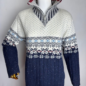 Nordic Wool Mohair Sweater, Womens Snowflake Ski Sweater, Scandinavian Pattern Knit Jumper, Norwegian Folk Pullover, Warm Winter Knitwear, L
