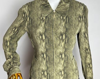 ジャケット・アウター 00s archive y2k python pattern jacket Vintage Y2K Reptile Print Jacket Size M L Womens Beige Snake