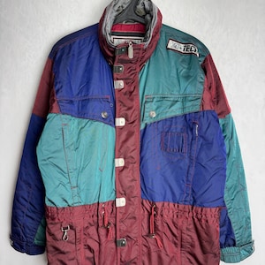 90s Vintage Ski Jacket, Mens Austrian Skiing Jacket, Colorblock Winter Jacket, Unisex Oldschool Retro Skiwear, Oversized Snowboard Jacket, L