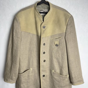 Mens Linen Trachten Jacket, Austrian Suede Blazer, Tyrolean Folk Jacket, Oktoberfest Costume Jacket, German Bavarian Alpen Jacket, Size XXL
