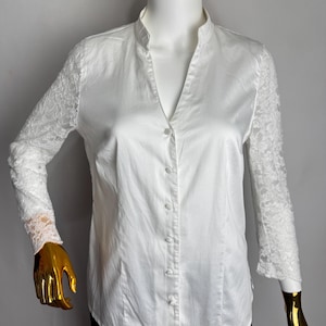 Lace Sleeve Austrian Blouse, White Cotton Trachten Top, Traditional Oktoberfest Dirndl Blouse, Tyrol Folk Shirt, German Bavaria Alpen Top, S