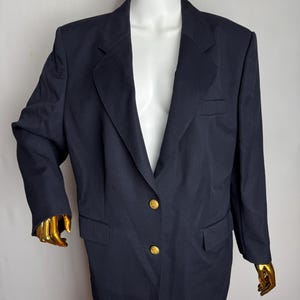 AQUASCUTUM Vintage Womens Wool Blazer, 90s Classic Navy Preppy Wool Jacket, British Tailored Suit Jacket, Gold Buttons Formal Office Blazer