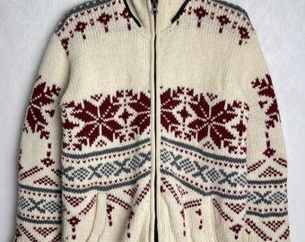 Suéter de lana noruega con cremallera, jersey nórdico de los años 90, jersey con estampado escandinavo, tejido de lana a mano, suéter cálido para esquiar en invierno, talla M