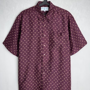 90er Jahre Herren Seidenhemd, Blumendruck Button Up, Festival rein Seidenhemd, Oversize gemustertes Kurzarmhemd, Sommerferien Aloha Hemd, L