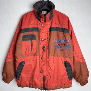 90s Vintage Ski Jacket, Mens Austrian Skiing Jacket, Red Colorblock Winter Jacket, Unisex Oldschool Retro Skiwear, Oversize Snowboard Jacket