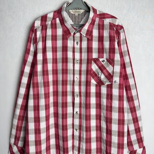 Mens Trachten Shirt, Traditional Alpen Shirt, Long Sleeve Austrian Shirt, Oktoberfest Folk Button Up, Tyrol Bavarian German Shirt, Size XL