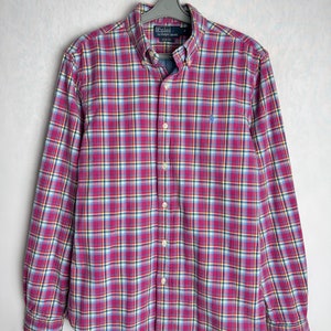 RALPH LAUREN Mens Shirt, 90s Polo Cotton Shirt, Multicolor Check Button Down Shirt, Slim Fit Long Sleeve Shirt, 1990s Casual Clothing, S