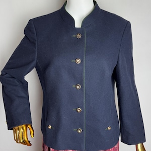 Dirndl Loden Wool Blazer, Oktoberfest Trachten Navy Jacket, Traditional Austrian Jacket, Tyrol Folk Blazer, German Bavarian Alpen Jacket, M