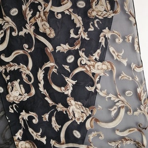 BASILE Vintage Scarf, Baroque Print Neck Scarf, Synthetic Silk Long Scarf, Italian Designer Scarf, Womens Accessories, Unique Gift For Her