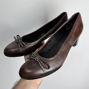 PIERRE CARDIN Leder Pumps, Büro Pumps mit Schleife, Klassische Französische Designer Schuhe, 90er Paris Chic Pumps, Retro Schuhe mit mittelhohem Absatz, Größe 39