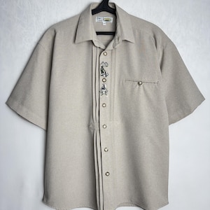 Mens Trachten Shirt, Traditional Alpen Shirt, Short Sleeve Austrian Shirt, Oktoberfest Folk Button Up, Tyrol Bavarian German Shirt, Size XXL
