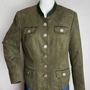 Austrian Dirndl Blazer, Oktoberfest Trachten Jacket, Traditional Olive Green Tyrol Jacket, Women Folk Blazer, German Bavaria Alpen Jacket, L