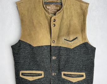 Chaleco de ante Trachten, chaleco de lana austriaca, chaqueta sin mangas para Oktoberfest, chaleco folclórico tirolés, chaleco tradicional alpino, chaleco bávaro alemán