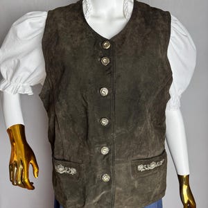 Austrian Suede Vest, Trachten Leather Vest, Womens Oktoberfest Vest, Dirndl Folk Vest, Tyrol Alpen Vest, Bavarian German Waistcoat, Size XL