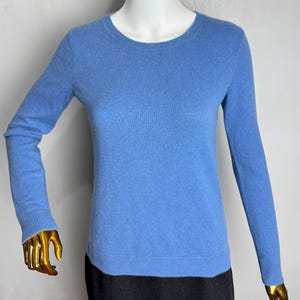 Pure Cashmere Soft Knit Sweater, 100% Cashmere Crewneck Pullover Jumper, Minimalist Classic Womens Knitwear, Blue Long Sleeve Sweater, XS