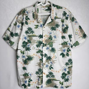 Hawaiian Mens Cotton Shirt, Floral Print Summer Shirt, Tropical Aloha Beach Shirt, Short Sleeve Button Up, Festival Vacation Tiki Shirt, XXL