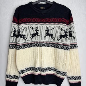 Men Nordic Ski Sweater, Deer Pattern Norwegian Pullover, Scandinavian Wool Blend Sweater, Traditional Folk Knitwear, Warm Winter Pullover, L
