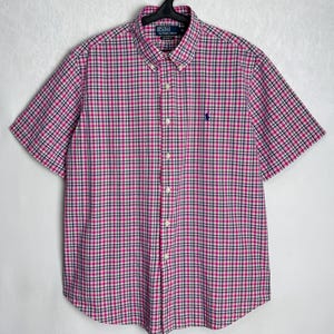 POLO RALPH LAUREN Mens Shirt, Plaid Cotton Shirt, Tartan Check Button Down Shirt, Custom Fit Short Sleeve Shirt, 90s Casual Clothing, Xl