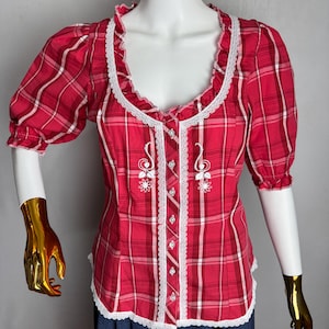 Austrian Dirndl Blouse, Traditional Trachten Blouse, Puff Sleeve Oktoberfest Top, Tyrolean Folk Blouse, German Bavarian Alpen Shirt, Size L
