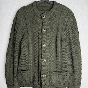Austrian Cable Knit Wool Cardigan, Mens Trachten Cardigan, Oktoberfest Wool Sweater, Tyrol Bavarian Cardigan, Traditional Alpen Knitwear, L