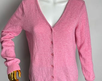 Merino Wolle Kaschmir weicher Strick Cardigan, Pullover mit V-Ausschnitt, Womens Classic Luxus Strickmode, Minimalist Rosa Langarm Pullover, Größe S