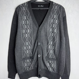 90s Argyle Mens Cardigan, Oldschool V-Neck Sweater, Geometric Pattern Gray Cardigan, Grandpa Cosby Sweater, Unisex Diamond Check Cardigan, L