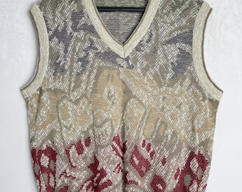Mens Abstract Cotton Vest, 80s Oversized Unisex Vest
