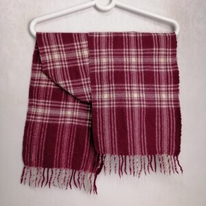 Vintage Wool Scarf, Tartan Plaid Long Scarf, Check Muffler Scarf, Virgin Wool Accessories, Warm Winter Fringe Scarf, Unisex Tassels Scarf