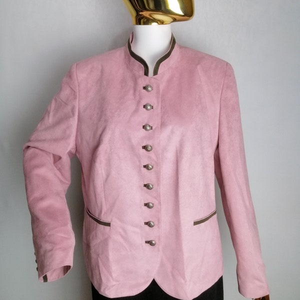 Blazer rose Dirndl, veste Oktoberfest Trachten, veste traditionnelle autrichienne, blazer folklorique tyrolien, veste allemande des Alpes bavaroises, taille XXL